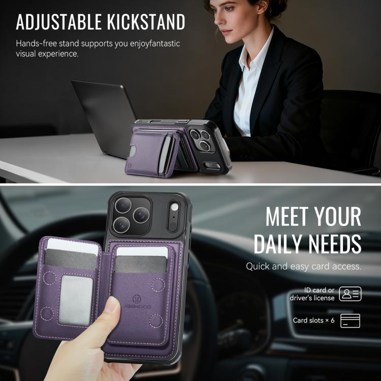 JEEHOOD J10 Flip Card Bag MagSafe Split RFID Leather Phone Case