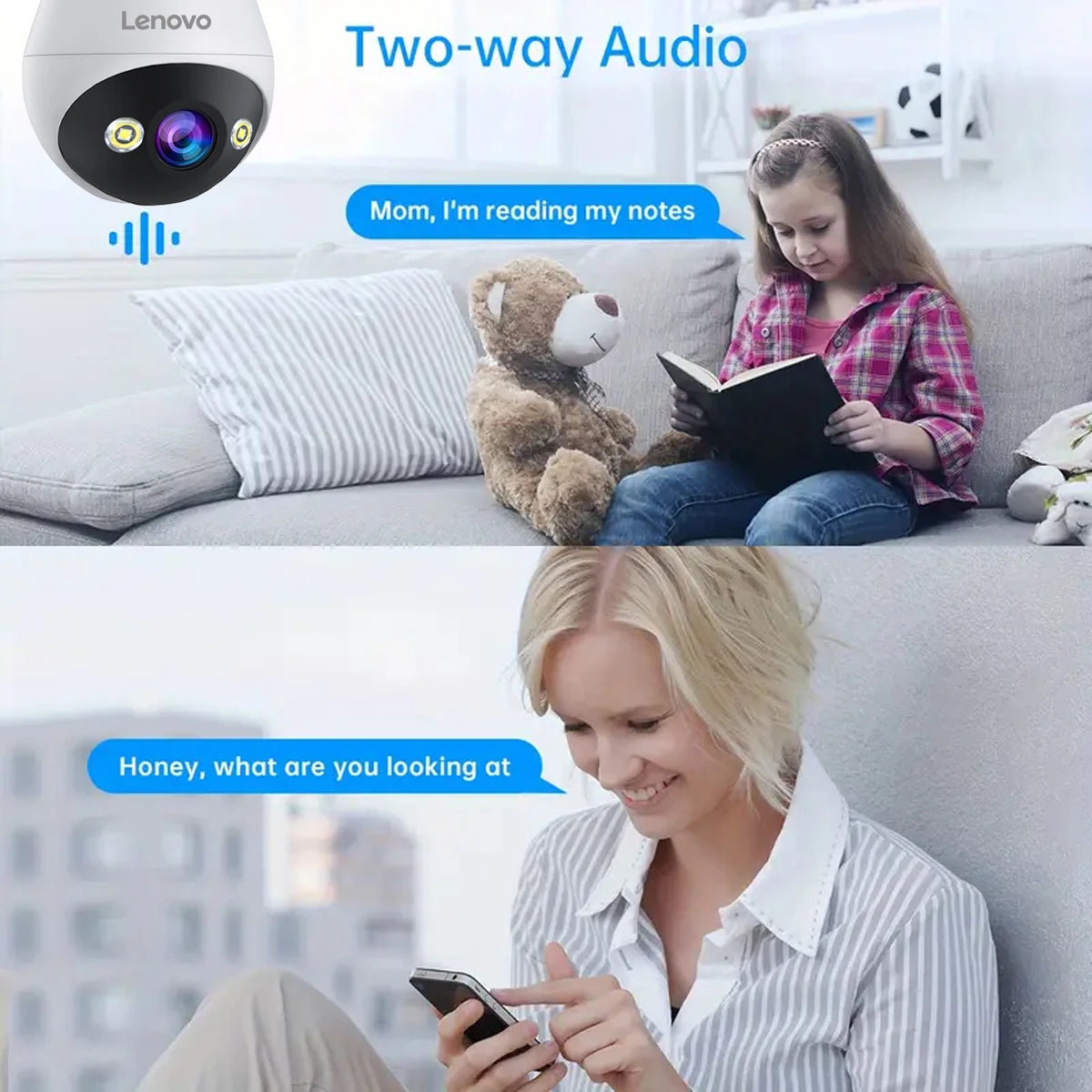 Cámara de Seguridad WiFi Lenovo 3MP con Visión Nocturna y Audio Bidireccional