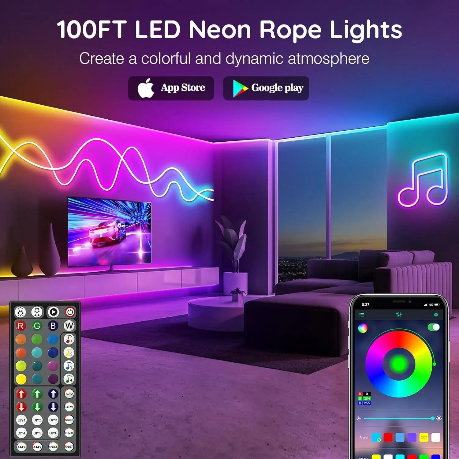 Tira LED Neón RGB Flexible con App/Control Remoto