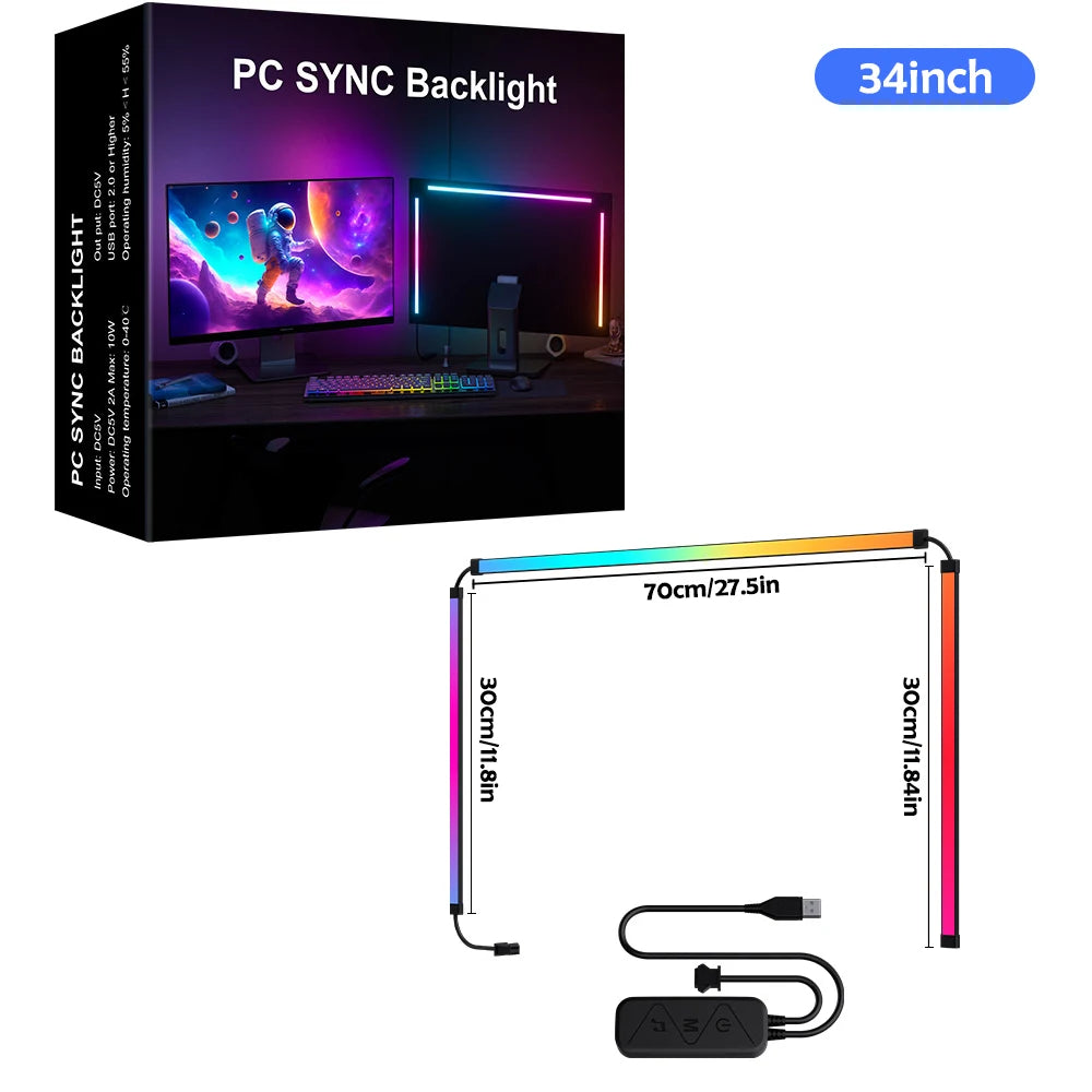 Tira LED RGB Gaming para Monitor con Sincronización Musical